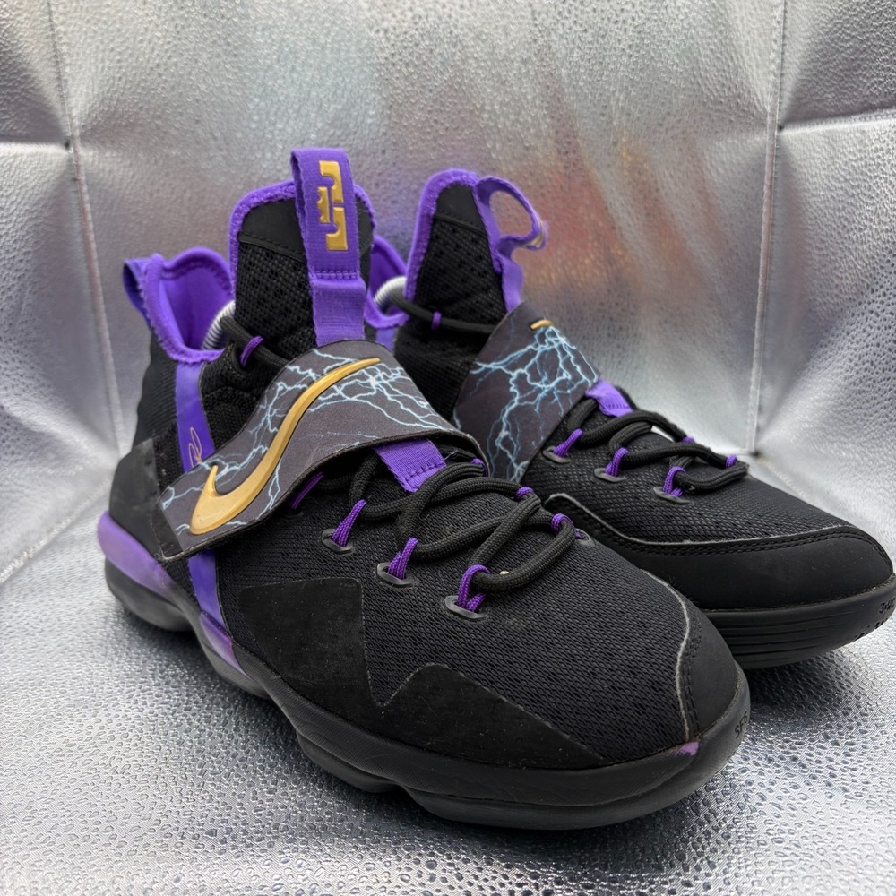 Size 7Y Nike LeBron 14 (GS) Kids Purple/Metallic Gold Athletic Shoes AA3258-590